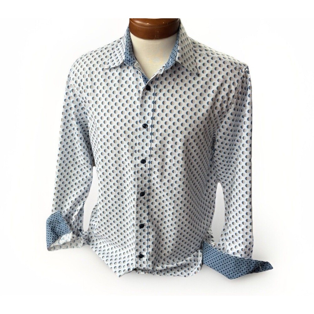 CON.STRUCT Men's Dress Shirt Medium Slim Fit 4-Way Stretch Geo Print Flip Cuff